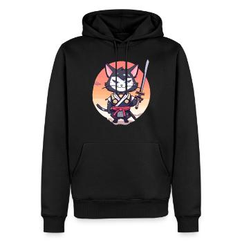 Samurai-Katze #37 - Männer Premium Bio Hoodie - Schwarz - Vorne - Nico (187cm)