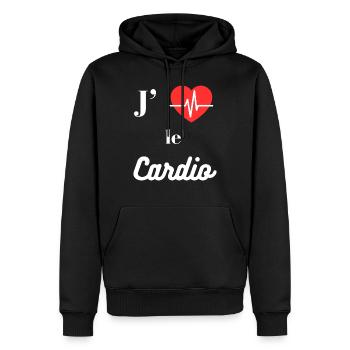 J'aime le cardio : I love cardio - Sweat à capuche Premium bio Homme - noir - Devant - Nico (187cm)