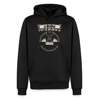 Je peux pas c'est la saison de la chasse chasseur - Sweat à capuche Premium bio Homme - noir - Devant - Nico (187cm)