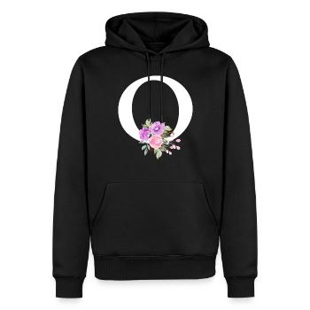 Lila Blumenbuchstabe O - Männer Premium Bio Hoodie - Schwarz - Vorne - Nico (187cm)