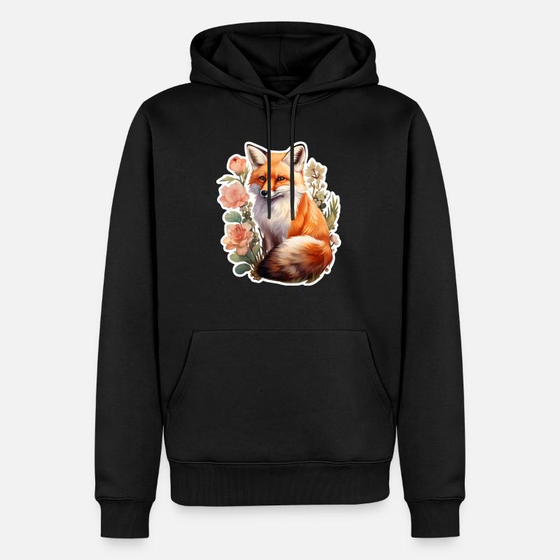 Renard parmi les fleurs - Sweat à capuche Premium bio Homme - noir