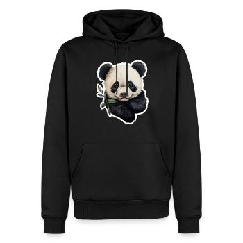 Un panda mâche une branche d’eucalyptus - Sweat à capuche Premium bio Homme - noir - Devant - Nico (187cm)