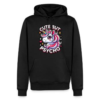 Licorne mignonne mais psychopathe adorable design kawaii - Sweat à capuche Premium bio Homme - noir - Devant - Nico (187cm)