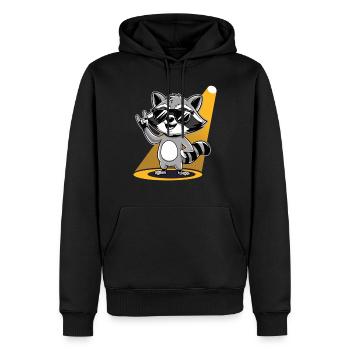Retro Raccoon Rock Music - Männer Premium Bio Hoodie - Schwarz - Vorne - Nico (187cm)