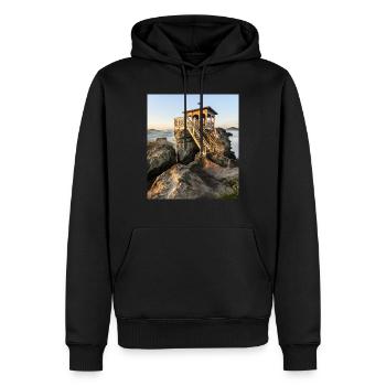 Hütte mit Aussicht - Männer Premium Bio Hoodie - Schwarz - Vorne - Nico (187cm)