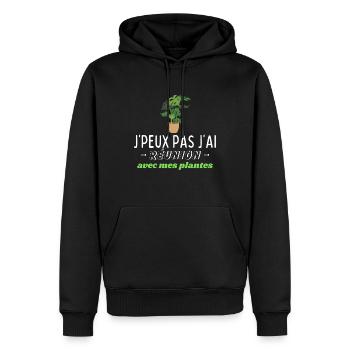J'peux pas, j'ai réunion avec mes plantes - Sweat à capuche Premium bio Homme - noir - Devant - Nico (187cm)