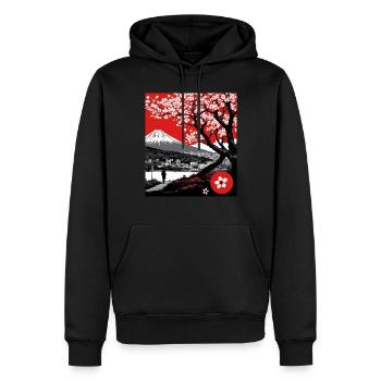 Landschaft mit Kirschblüten und Mount Fuji - Männer Premium Bio Hoodie - Schwarz - Vorne - Nico (187cm)