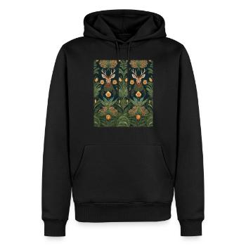 Motif symétrique avec des cerfs et des fleurs - Sweat à capuche Premium bio Homme - noir - Devant - Nico (187cm)
