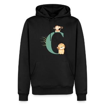 Lettre c vert animaux jungle - Sweat à capuche Premium bio Homme - noir - Devant - Nico (187cm)