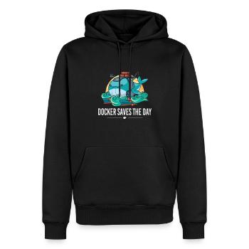 Docker rettet den Tag - Männer Premium Bio Hoodie - Schwarz - Vorne - Nico (187cm)
