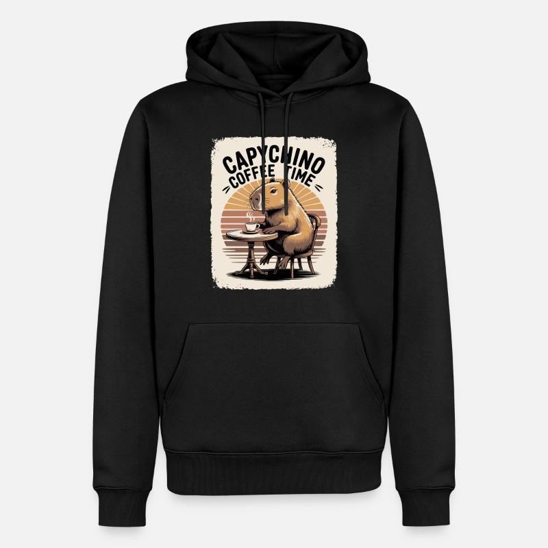 Capychino Kaffee Zeit - Männer Premium Bio Hoodie - Schwarz