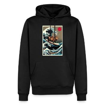 Capybara Surfen Eine Große Welle Kanagawa - Männer Premium Bio Hoodie - Schwarz - Vorne - Nico (187cm)