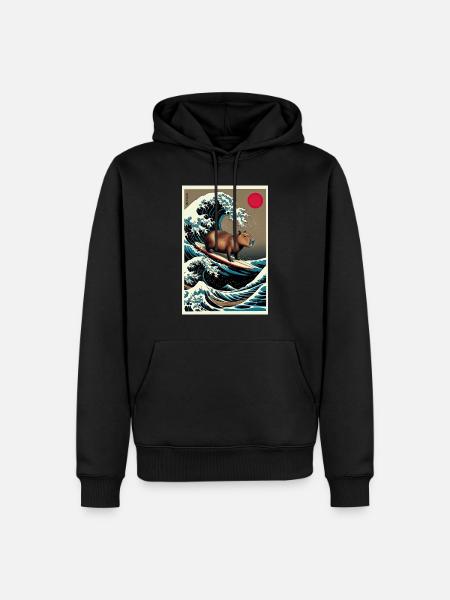 Capybara Surfen Eine Große Welle Kanagawa - Herre Premium økologisk hoodie - sort