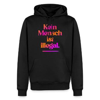 KEIN MENSCH IST ILLEGAL - Das Original - Männer Premium Bio Hoodie - Schwarz - Vorne - Nico (187cm)