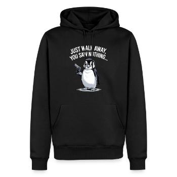 Pinguin Handfeuerwaffe Geh einfach weg, du hast nichts gesehen - Männer Premium Bio Hoodie - Schwarz - Vorne - Nico (187cm)