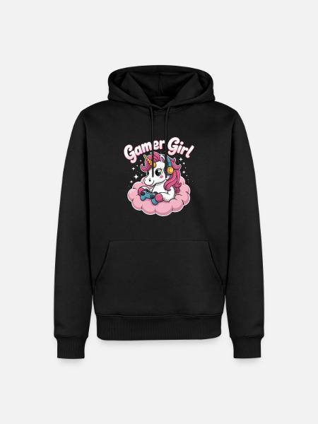 Gamer Mädchen Einhorn - Männer Premium Bio Hoodie - Schwarz