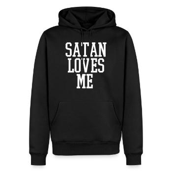 satan loves me - Männer Premium Bio Hoodie - Schwarz - Vorne - Nico (187cm)