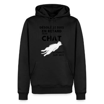 Chat Qui Dort Citation Humour Chat - Sweat à capuche Premium bio Homme - noir - Devant - Nico (187cm)