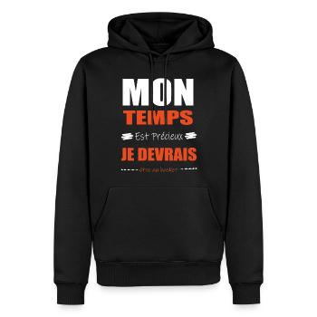 Mon Temps Est Précieux Sport Basket Humour - Sweat à capuche Premium bio Homme - noir - Devant - Nico (187cm)