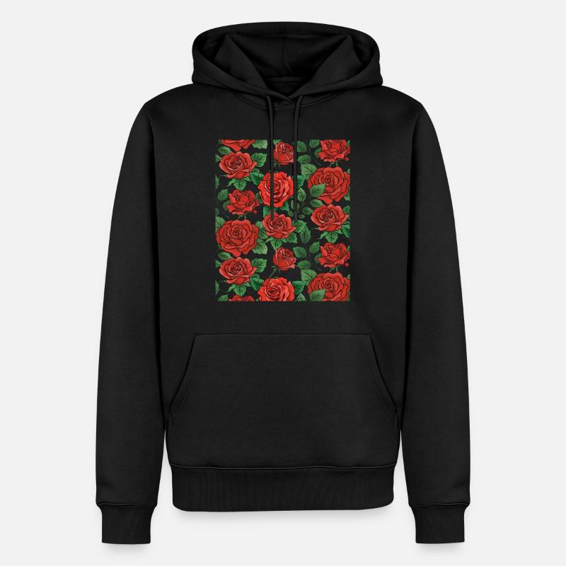 Motif Roses - Sweat à capuche Premium bio Homme - noir