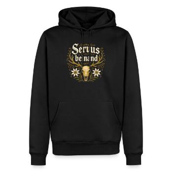 Servus beinand Lederhosn Tracht Bayern Volksfest - Männer Premium Bio Hoodie - Schwarz - Vorne - Nico (187cm)