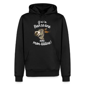 Ane J'ai la banane! (gris-texte blanc) - Sweat à capuche Premium bio Homme - noir - Devant - Nico (187cm)