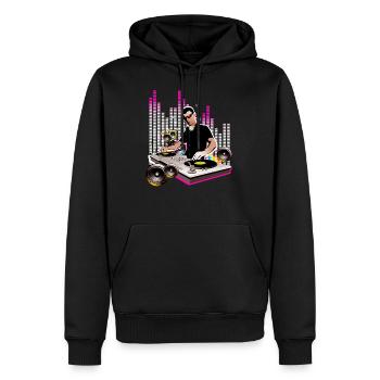 DJ - Männer Premium Bio Hoodie - Schwarz - Vorne - Nico (187cm)