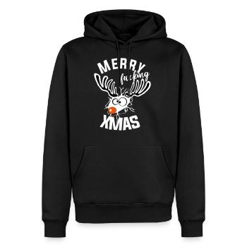 putain de noël noël renne drôle moche - Sweat à capuche Premium bio Homme - noir - Devant - Nico (187cm)
