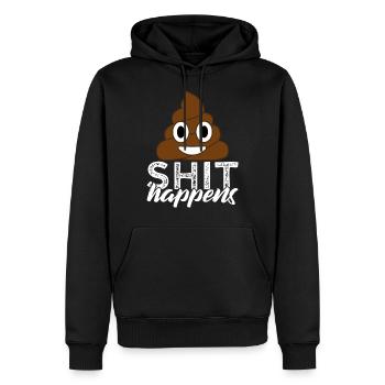 Shit happens Emoji Poo Scheiße - Men’s Premium Organic Hoodie - black - Front - Nico (187cm)