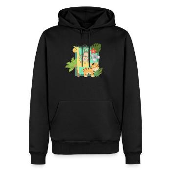 Animaux de la jungle drôles unis - Sweat à capuche Premium bio Homme - noir - Devant - Nico (187cm)