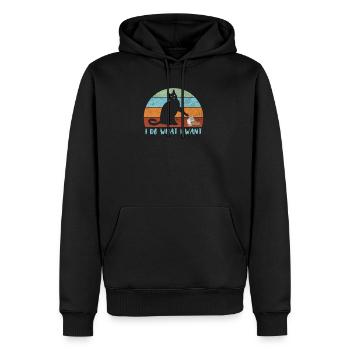 Lustige Retro Katze - Männer Premium Bio Hoodie - Schwarz - Vorne - Nico (187cm)