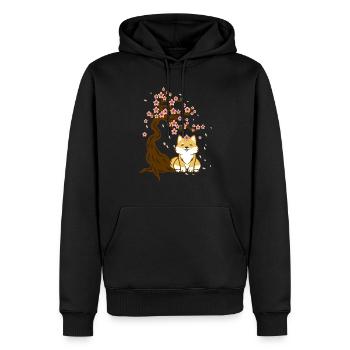 Shiba Inu sous un arbre de fleurs de cerisier Kawaii Chibi - Sweat à capuche Premium bio Homme - noir - Devant - Nico (187cm)