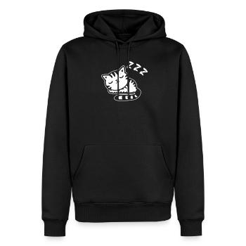 chat fatigué / somnolent / paresseux - Sweat à capuche Premium bio Homme - noir - Devant - Nico (187cm)