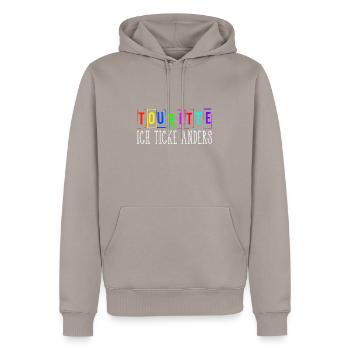 tourette ich ticke anders - Männer Premium Bio Hoodie - Taupe - Vorne - Nico (187cm)