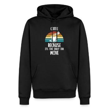Coffee because IT'S TOO EARLY FOR Wine - Männer Premium Bio Hoodie - Schwarz - Vorne - Nico (187cm)