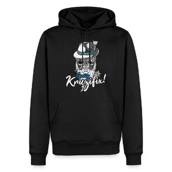 Greiz Kruzifix Totenkopf Bayrischer Dialekt Bayern - Männer Premium Bio Hoodie - Schwarz - Vorne - Nico (187cm)