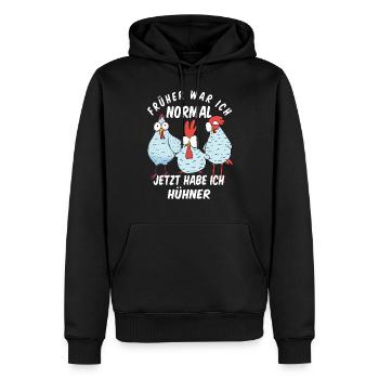 Huhn Früher war ich normal jetzt habe ich Hühner - Männer Premium Bio Hoodie - Schwarz - Vorne - Nico (187cm)