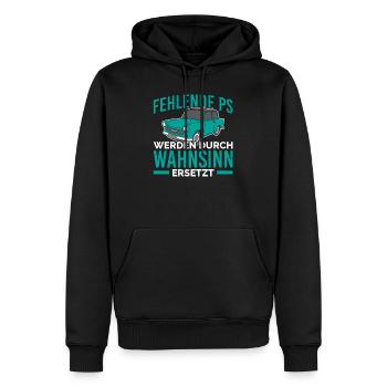 Fehlende PS werden durch wahnsinn ersetzt Trabi - Männer Premium Bio Hoodie - Schwarz - Vorne - Nico (187cm)