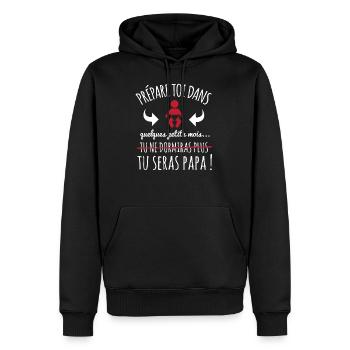 Annonce grossese paternité futur papa et sommeil - Sweat à capuche Premium bio Homme - noir - Devant - Nico (187cm)