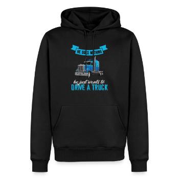Il veut juste conduire un camion - Sweat à capuche Premium bio Homme - noir - Devant - Nico (187cm)