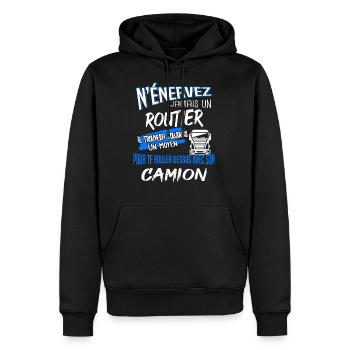 Routier - camionneur - chauffeur routier cadeau - Sweat à capuche Premium bio Homme - noir - Devant - Nico (187cm)