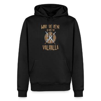 Wir sehen uns in Valhalla - Männer Premium Bio Hoodie - Schwarz - Vorne - Nico (187cm)