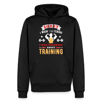 Traning Spruch GYM Fitnesstudio Geschenkidee - Männer Premium Bio Hoodie - Schwarz - Vorne - Nico (187cm)