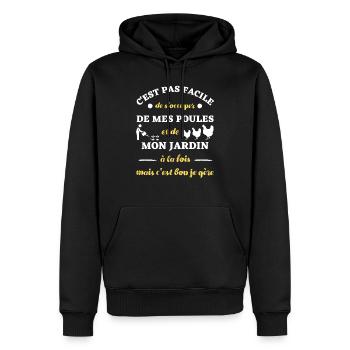 t shirt poule jardin humour poules jardinage drôle - Sweat à capuche Premium bio Homme - noir - Devant - Nico (187cm)