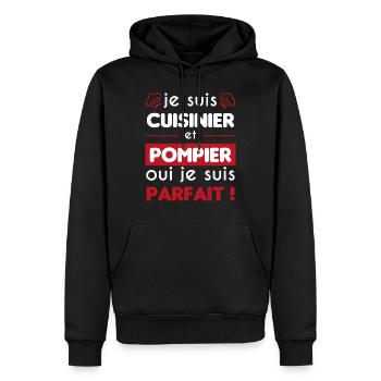 cadeau marrant cuisinier pompier cuisine - Sweat à capuche Premium bio Homme - noir - Devant - Nico (187cm)