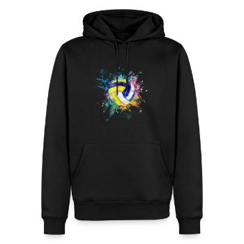 Wasserfabe Farbexplosion Splash Design Volleyball - Männer Premium Bio Hoodie - Schwarz - Vorne - Nico (187cm)