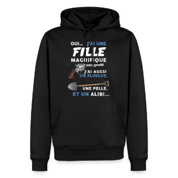 Papa fille magnifique...Attention - Sweat à capuche Premium bio Homme - noir - Devant - Nico (187cm)