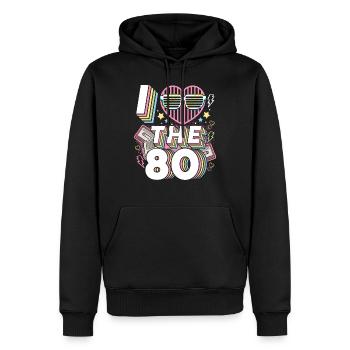I love the 80s - Männer Premium Bio Hoodie - Schwarz - Vorne - Nico (187cm)