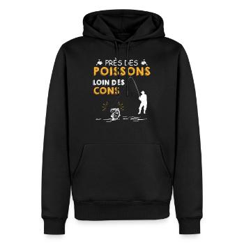 Pêche citation Près des poissons loin des cons - Sweat à capuche Premium bio Homme - noir - Devant - Nico (187cm)