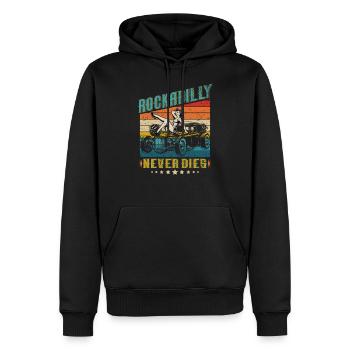Vintage 50s RnR Design - Rockabilly never dies - Männer Premium Bio Hoodie - Schwarz - Vorne - Nico (187cm)